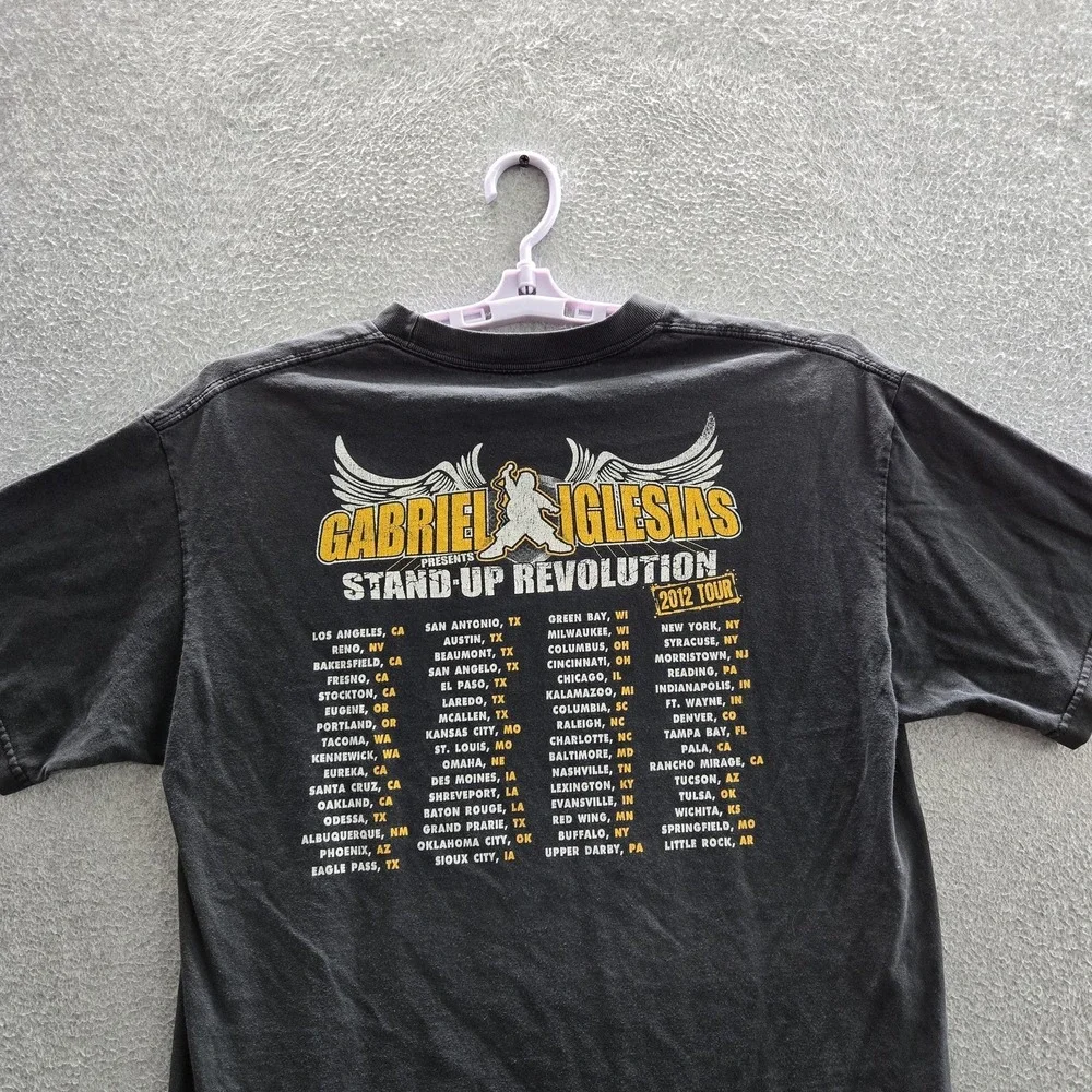 Fluffyshop Men Shirt L Black Graphic Gabriel Iglesias Band Tee Logo READ
